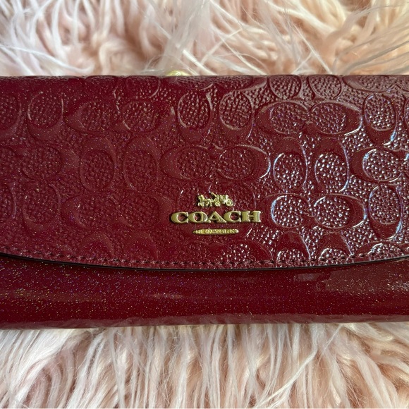 Coach Red Leather Wallet with Embossed Pattern - Picture 1 of 7
